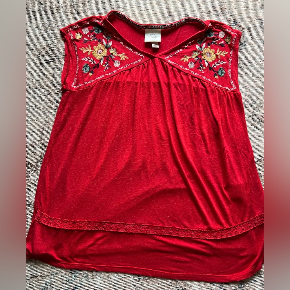 Knox Rose Bohemian Embroidered Soft Top Small